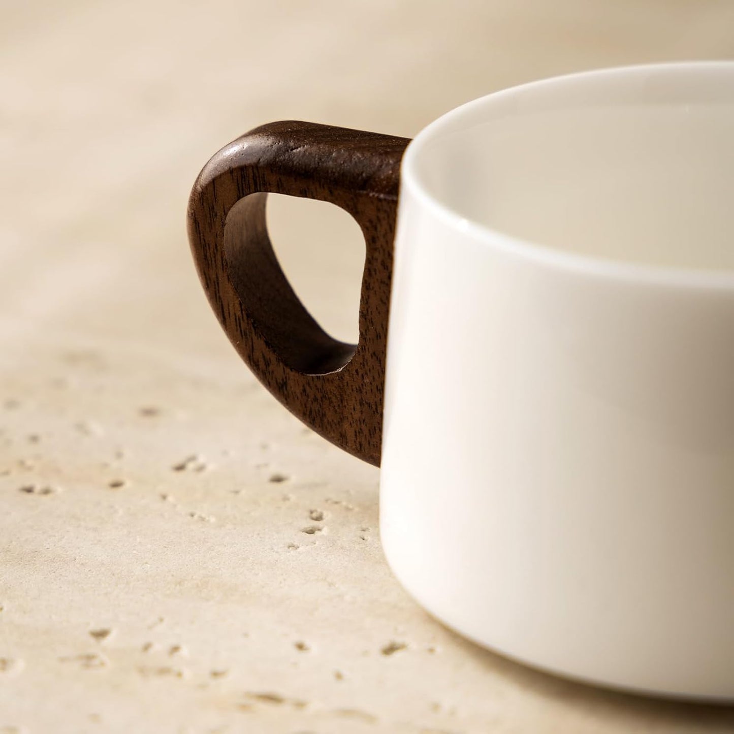 GLLead White Tea Cup and Saucer Set Ceramic Espresso Coffee Cup with Wooden Plate Stainless Spoon 6oz Set of 1 (GL-CS01)