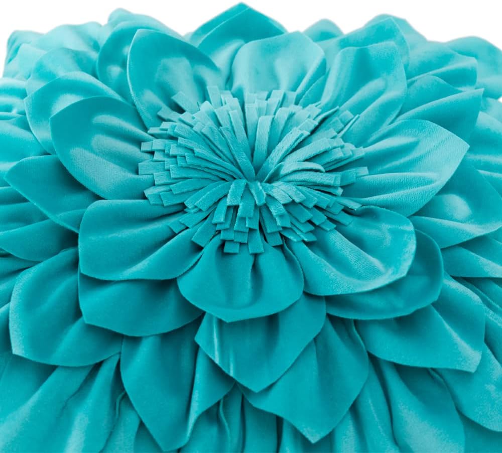 Decorative 3D Flower Throw Pillow Covers Handmade Pillowcases for Sofa Bed Home Room Decor 18 x 18 Inch Teal