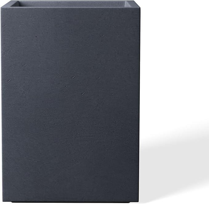 Kante 12.6" H Tall Rectangular Concrete Planters, Outdoor Indoor Lightweight Plant Pots with Drainage Hole and Rubber Plug, Modern Style for Home Garden Patio, Charcoal