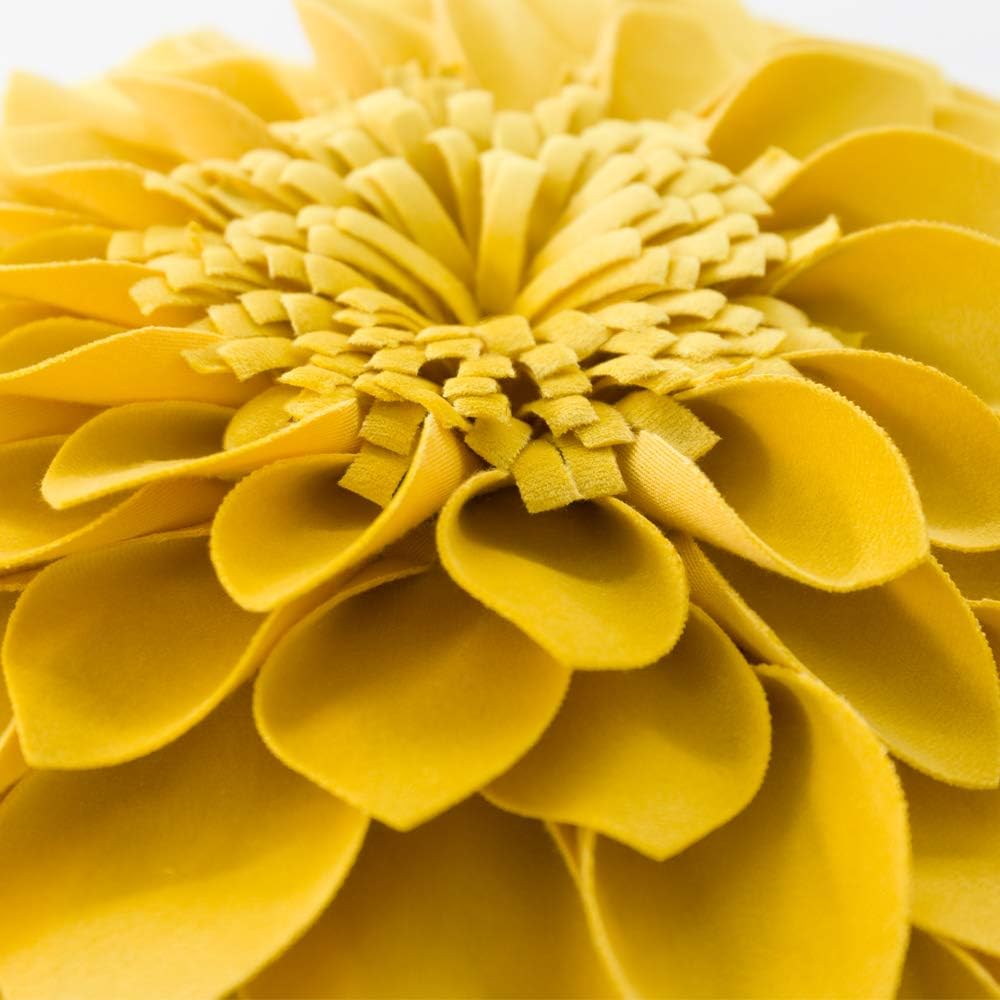 JWH 3D Flower Handmade Throw Pillow Covers Decorative Yellow Velvet Accent Pillow Cases Round Pillowcase Soft Cushion for Couch Bed Decor Euro Shams with Hidden Zipper 12 Inches Mustard