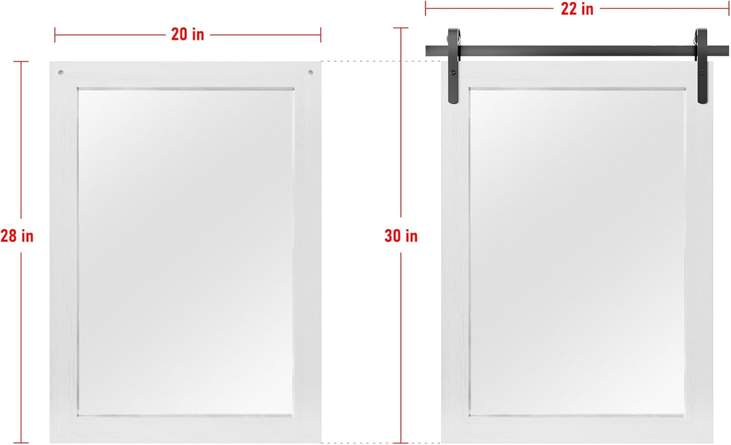 Farmhouse Mirror for Bathroom, White Rustic Vanity Mirror Wood Framed Decrative Mirrors, Barn Door Style Decor Entryway Bedroom 22x30INCH Horizontal