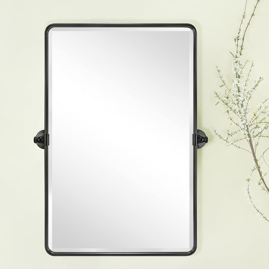Farmhouse Pivot Rectangle Bathroom Mirror Oil Rubbed Bronze Metal Framed Tilting Beveled Vanity Mirrors for Wall, Overall 23.91 x 30 inches (Mirrror 20 x 30 inches)
