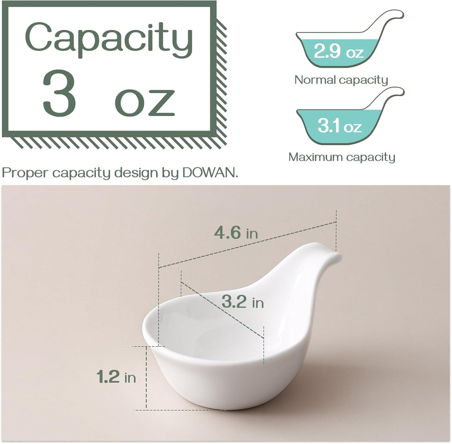 DOWAN Soy Sauce Dish, Charcuterie Bowls, 3 Oz Dipping Bowls with Handles, Sauce Cups for Side Dish, Dipping, Serving, Spice, Sauce, Ingredient, BBQ and Party