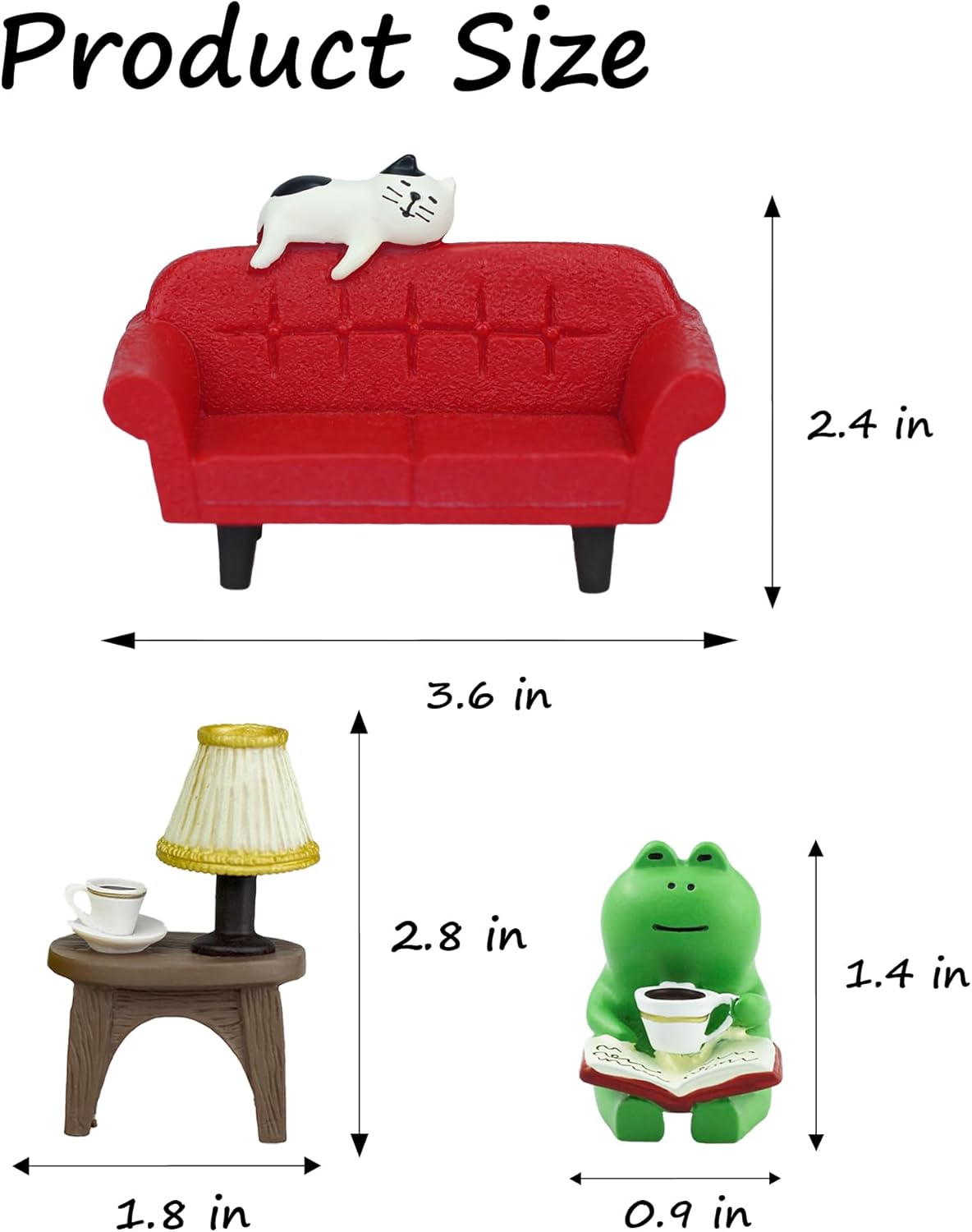 Cute Mini Frog Figurine with Small Sofa and Lamp Table Resin Frog Figure for Office Decor (Red Long Sofa)