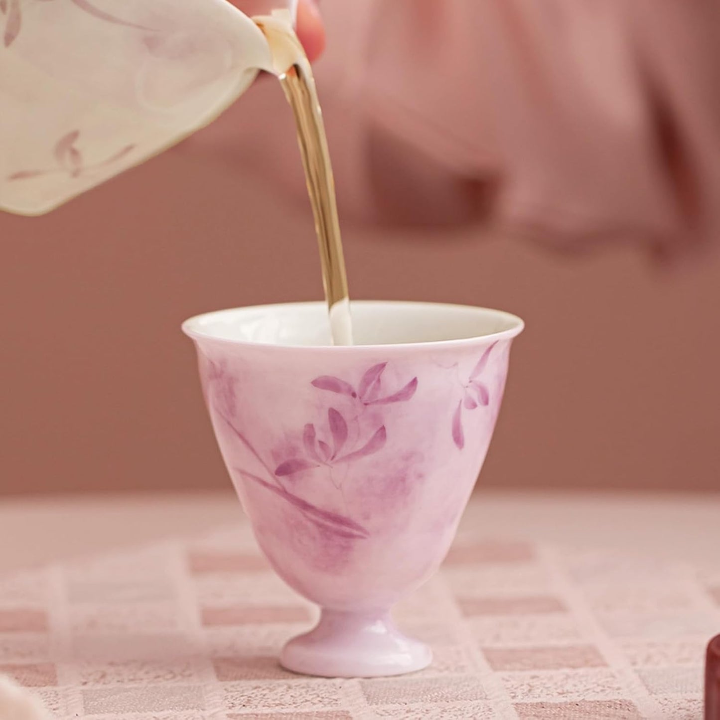 KAMMAK Ceramic Tea Cups Small, Cute Vintage Coffee Cup Set of 2, Porcelain Teacups Espresso Mug, 2.8oz Hand Painted Chinese Afternoon Tea Party Mugs, Birthday Gift for Women Men, Youlan Flower