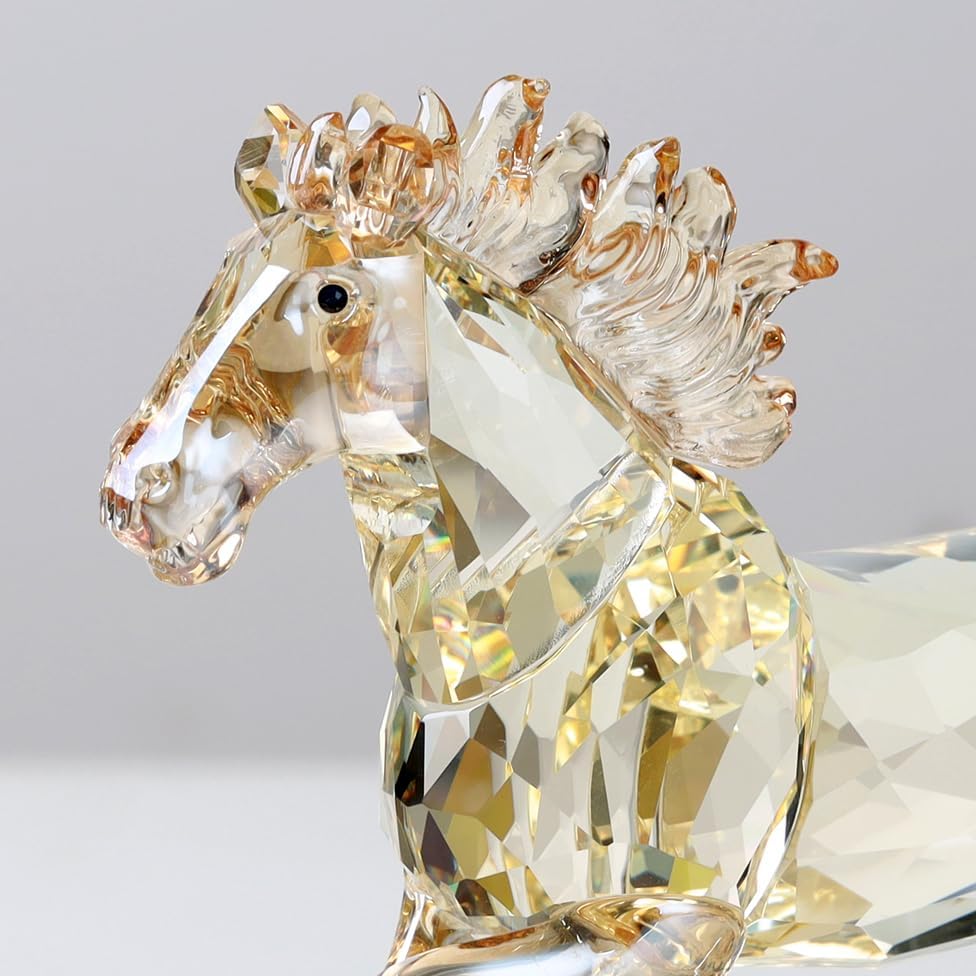 Crystal Horse Realistic Animal Art Figurine Collection Table top Ornament Statue Home Decor (Gold)