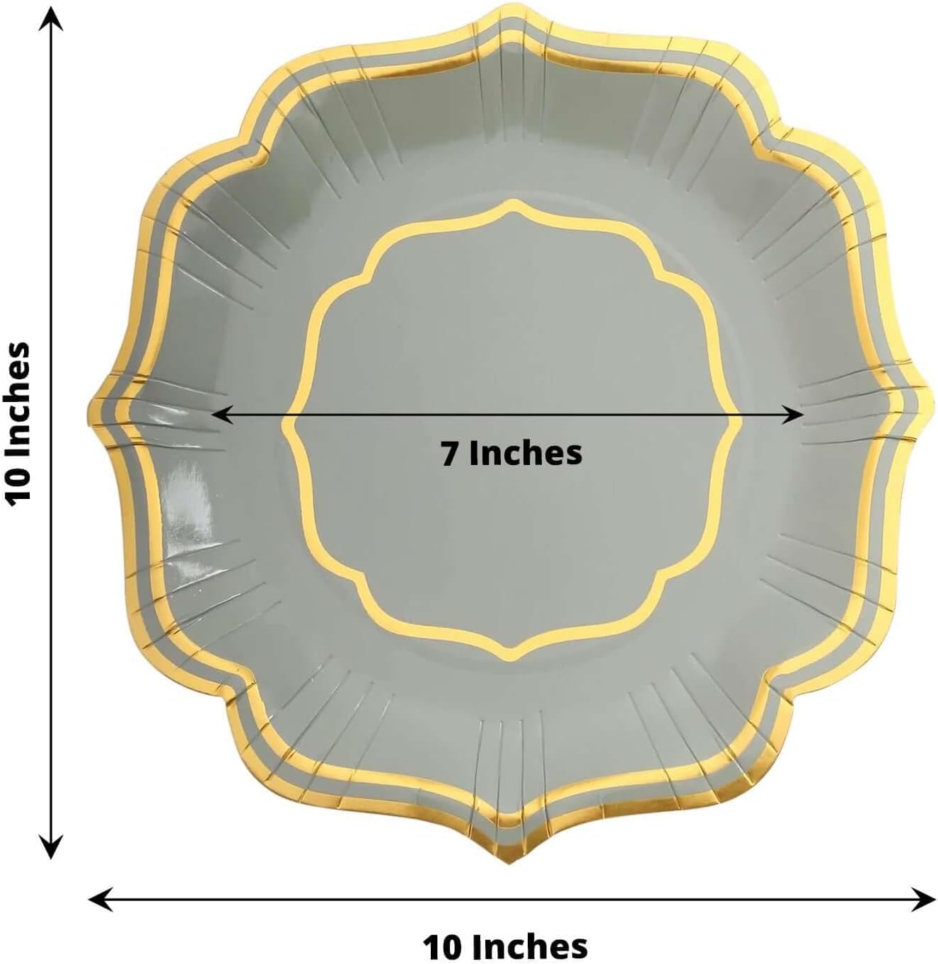Efavormart 25 Pack Sage Green Dinner Paper Plates With Scalloped Gold Rim, 10" Disposable Party Plates - 300 GSM