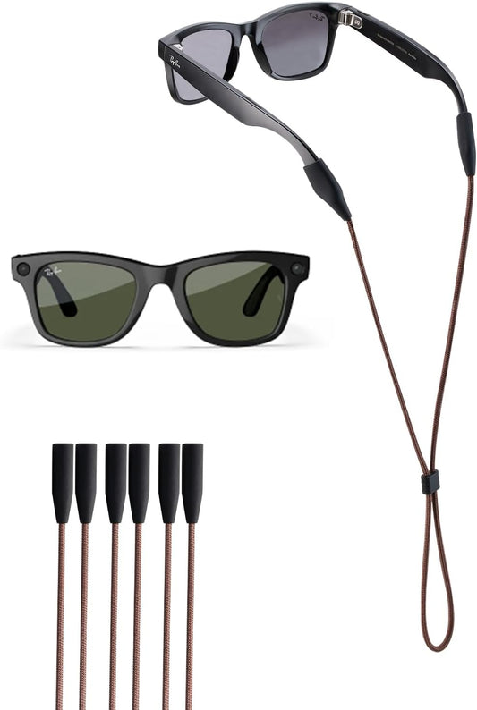Glasses Strap for Ray-Ban Meta & Wide Frame Glasses – 3pcs Adjustable Sunglasses Straps Cords for Men Women kids-Eye Glasses Holders Around Neck, Lanyard String Chain Rope for Sports (Brown)