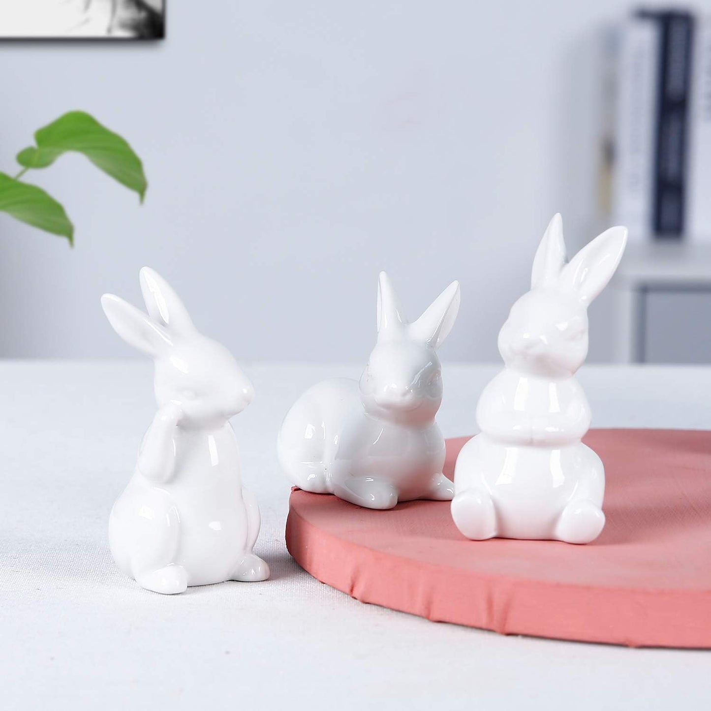 Easter Bunny Figurine Ceramic Bunny Rabbits, Porcelain Modern Art Spring Home Decor, Easter Decorations Rabbit Figurines Decor