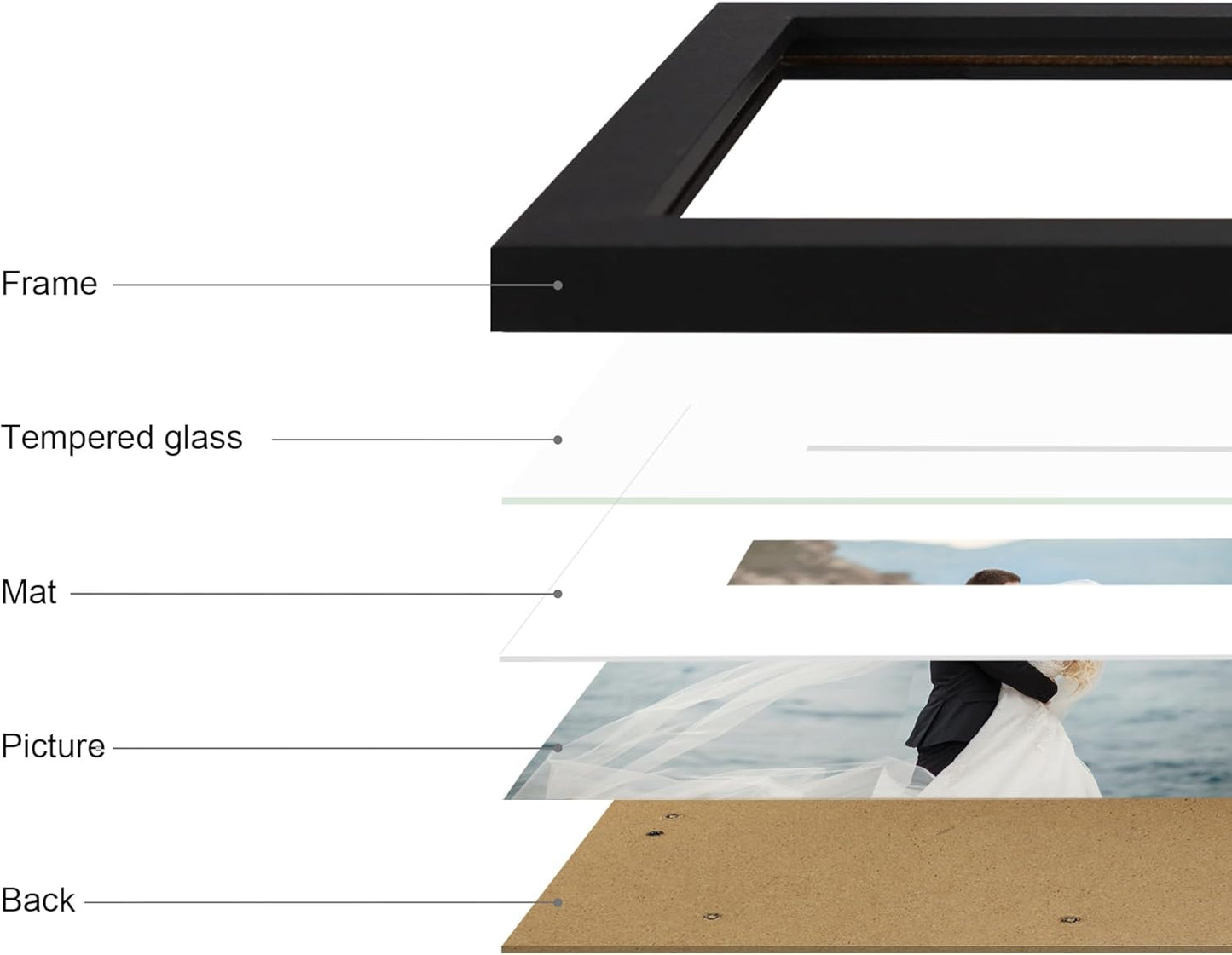 iRahmen 9x12 Picture Frame Set of 4 with Tempered Glass, Black Frames Display 6x8 Picture with Mat or 9 x 12 Without Mat, Wood Photo Frames for Tabletop Display and Wall Mounting