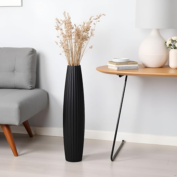 Floor Vases, Tall Floor Vase 23.6 inch (60CM, 1.96FT) Tall Vases, Sturdy Black Vase for Living Room Decor, Resin Black