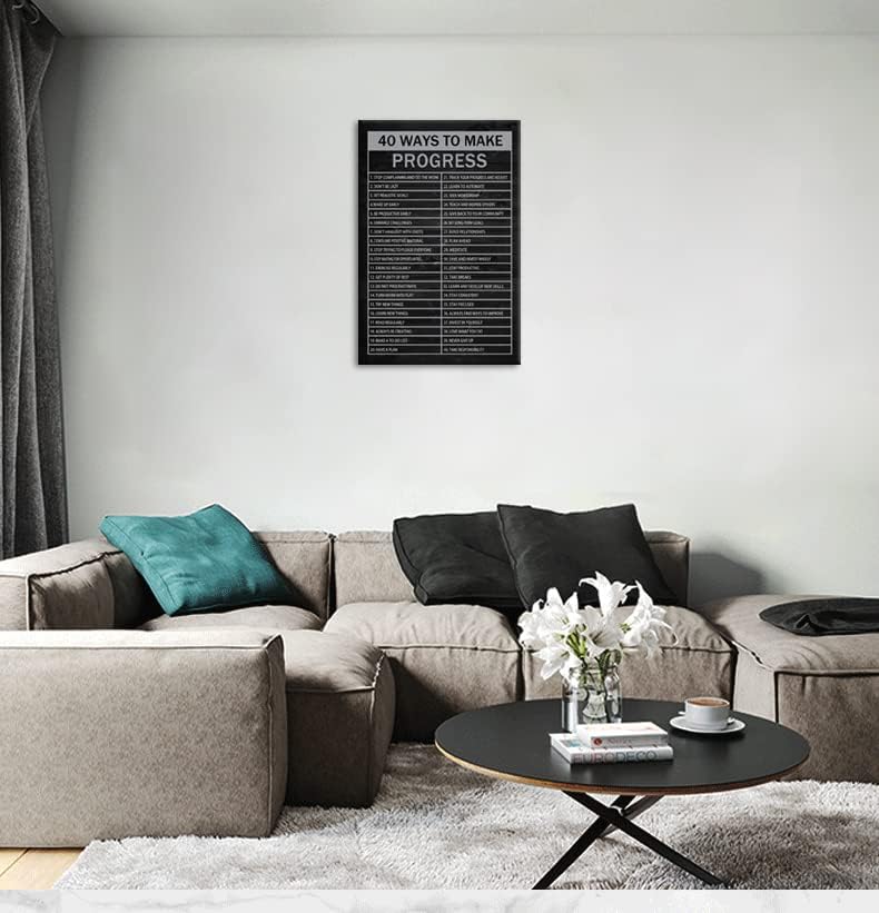 Inspirational Canvas Wall Art 40 Ways to Make Progress Painting Poster Motivational Entrepreneur Quotes Proverbs Print Artwork Office Wall Decoration Bedroom Frame Ready to Hang[24"W x 36"H]