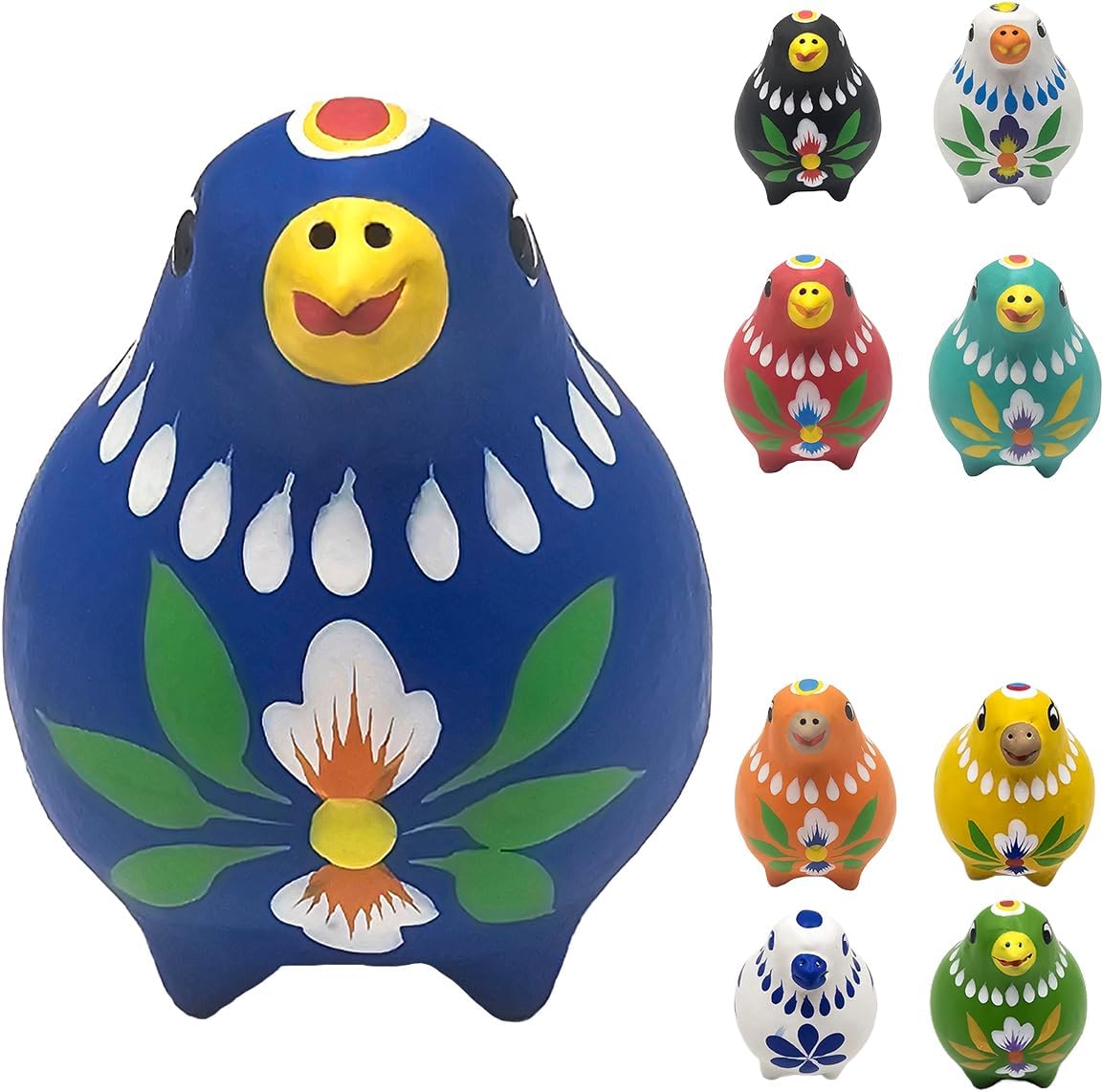 Decorative Clay Bird Figurines Hand-Painted Folk Art Design Collectible Smal Figurines Holiday Birthday Couples Friend Unique Gift Idea Decorative Home Art Table Bring Good Luck (Blue)