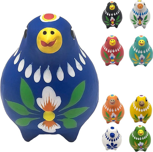 Decorative Clay Bird Figurines Hand-Painted Folk Art Design Collectible Smal Figurines Holiday Birthday Couples Friend Unique Gift Idea Decorative Home Art Table Bring Good Luck (Blue)