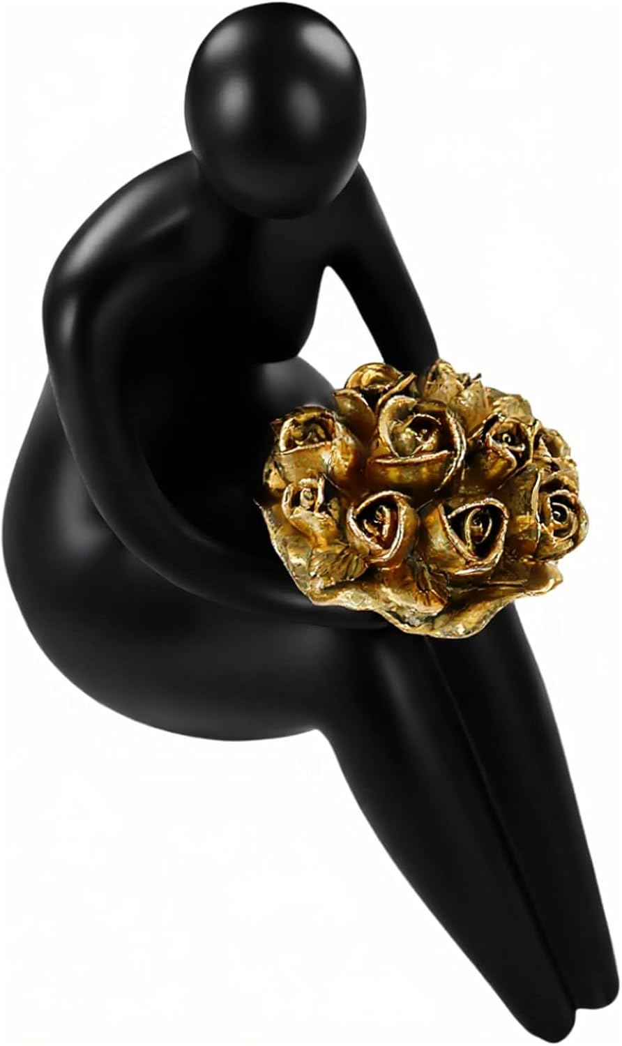 Black Abstract Figure Statue with Golden Flowers, Modern Resin Sculpture, Minimalist Art Figurine for Home or Office Decor, Elegant Gift for Art Enthusiasts
