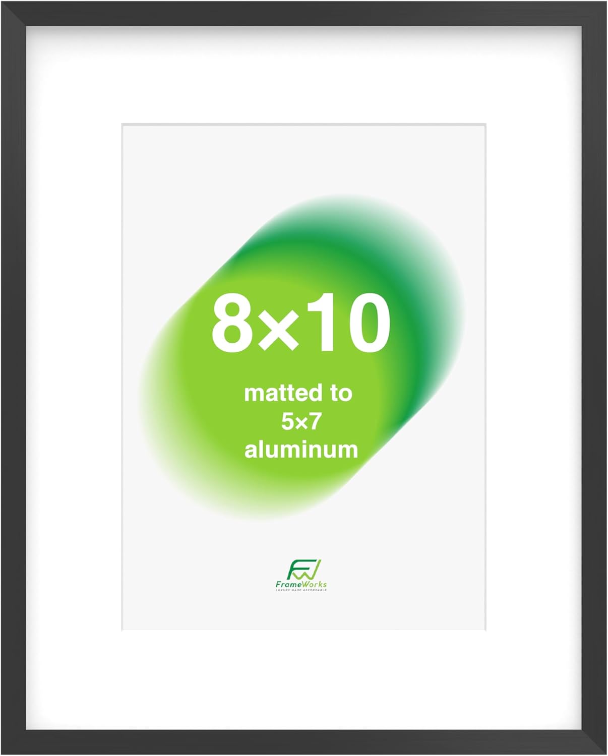 FrameWorks 8x10 Matted to 5x7 Picture Frame – Aluminum Frame w/Tempered Glass, Removable Mat for Photos, Posters, Art, Stylish Wall Frame for Home Decor, Gallery Walls, Office, Living Room - Black