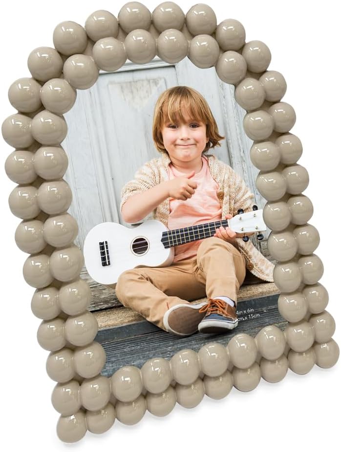 Isaac Jacobs 4x6 Glossy Taupe Double Bauble Arch Photo Frame with Black Fabric Easel, Tabletop, Wall-Mountable, Shelf and Desk, Decorative Art Design, Home Décor (4x6, Glossy Taupe)