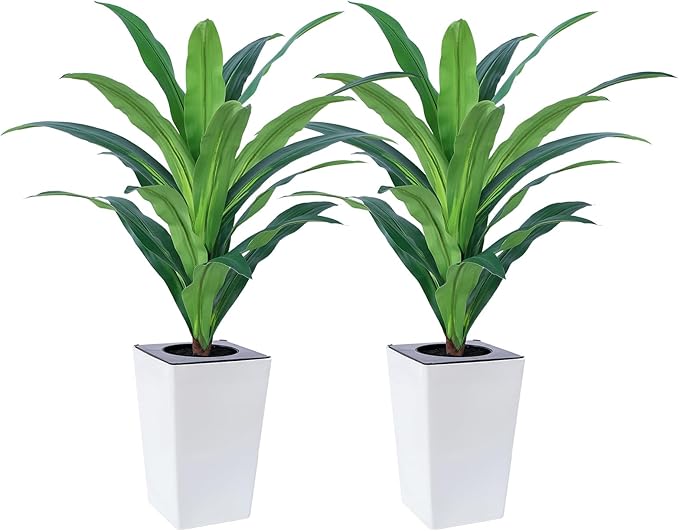 2 Pack Artificial Dracaena Tree with White Tall Planter 4FT-Tall Potted Faux Plants Indoor -Fake Floor Plant for Home Office Living Room Outdoor