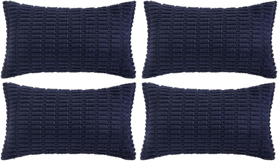 Fancy Homi 4 Packs Navy Blue Decorative Throw Pillow Covers 14x24 Inch for Living Room Couch Bed Sofa, Rustic Modern Farmhouse Boho Home Decor, Soft Plush Corduroy Cute Square Cushion Case 35x60 cm