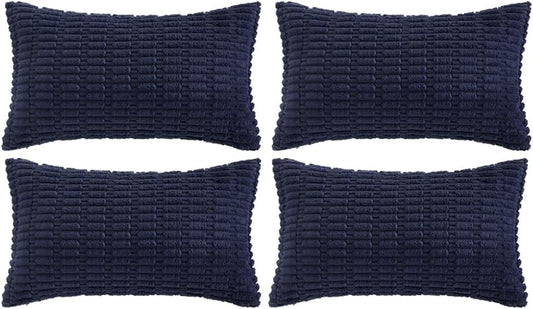 Fancy Homi 4 Packs Navy Blue Decorative Throw Pillow Covers 16x24 Inch for Living Room Couch Bed Sofa, Rustic Modern Farmhouse Boho Home Decor, Soft Plush Corduroy Cute Square Cushion Case 40x60 cm
