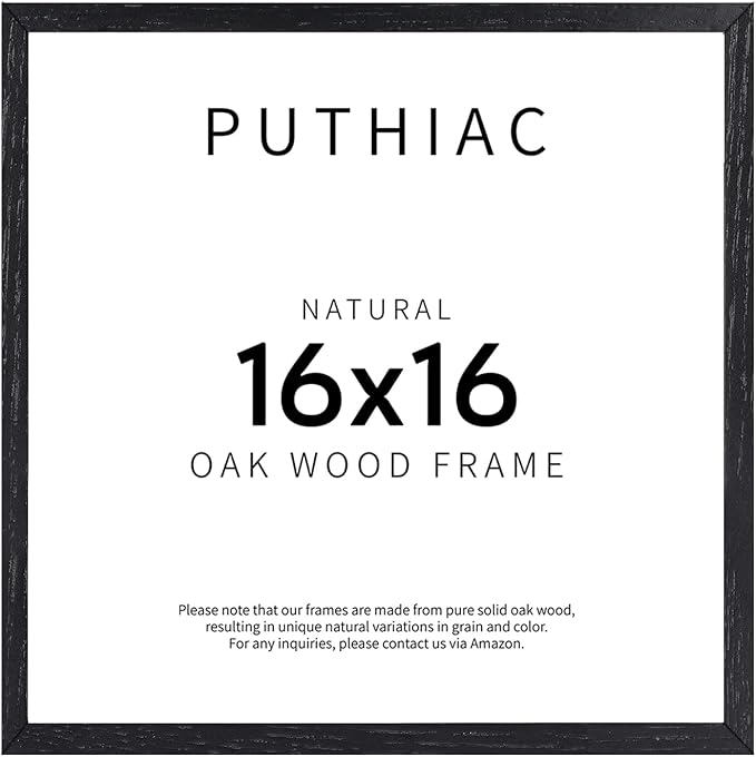 16x16 Black Picture Frames for Wall - Minimalist 16x16 Oak Wood Frames, 16"x16" Picture Frame Wood, Natural Solid Wooden Picture Frames for Wall Art Photo and Prints (1 Pack, Black)