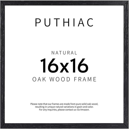 16x16 Black Picture Frames for Wall - Minimalist 16x16 Oak Wood Frames, 16"x16" Picture Frame Wood, Natural Solid Wooden Picture Frames for Wall Art Photo and Prints (1 Pack, Black)