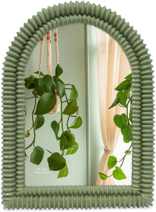 Isaac Jacobs 4x6 Glossy Rosemary Green Double Bead Arch Photo Frame with Black Fabric Easel, Tabletop, Wall-Mountable, Shelf and Desk, Decorative Art Design, Home Décor (4x6, Glossy Rosemary Green)