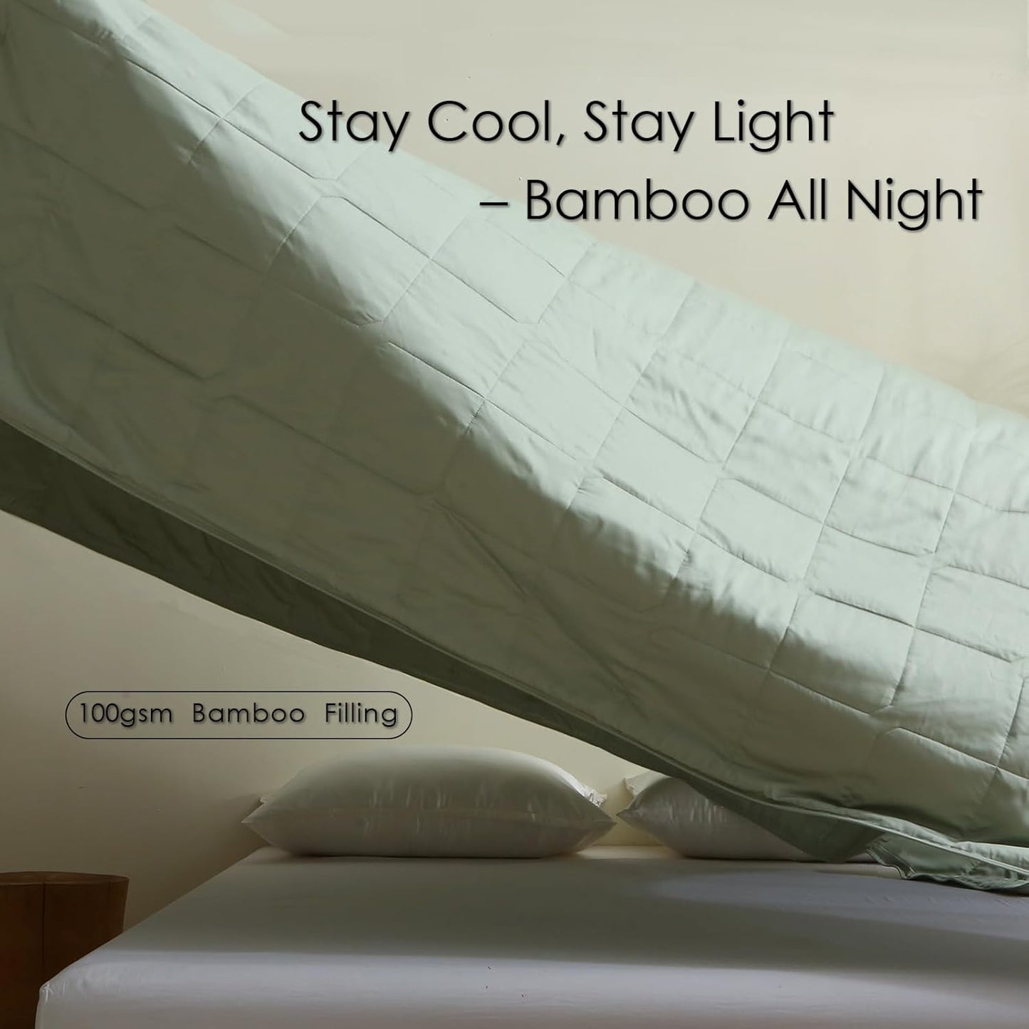 EP Mode Lightweight Quilt Blanket for Summer, Viscose from Bamboo Fabric & Filling, Natural, Breathable & Machine Washable- Sage Green, King