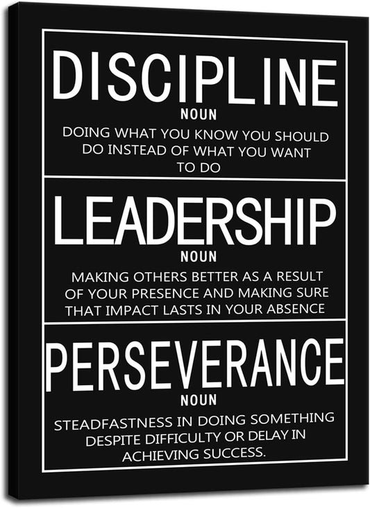 Discipline Noun Leadership Noun Perseverance Noun Inspirational Wall Art Canvas Print Home Decor Wooden Framed Prints Motivational Quotes for Wall Art Office Decor Ready to Hang[30" W X 40" H]