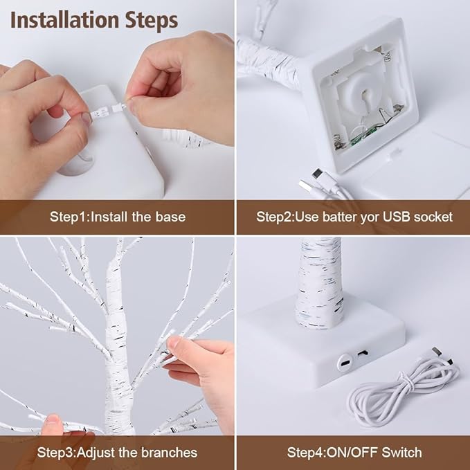 2FT Lighted Birch Tree,Christmas Decorations for Indoor,Table Top Christmas Trees with Lights,Dual Power USB or Battery,Lighted Tree for Winter Holidays Halloween Wedding Decor Set of 2