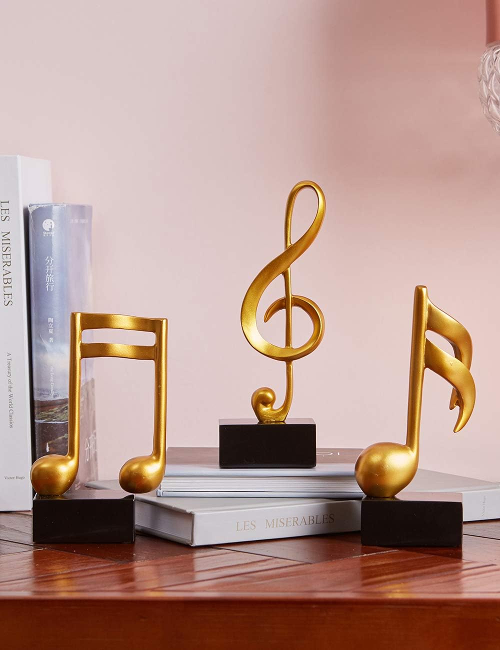HAUCOZE Amoy-Art 3pcs Music Note Ornament Gifts Musical Sculpture Statue Modern Decor Piano Figurine Table Centerpiece Crafts Polyresin Arts Gold 19cm