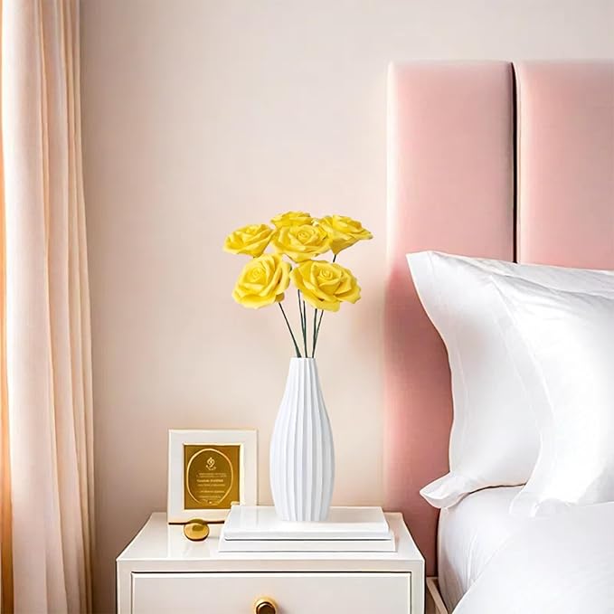 6 pcs Handmade Ceramic Roses,Featuring Vibrant Colors and Intricate Petal Details Floral Decorations Wedding Decoration Christmas Decor Gift Providing Long-Lasting Beauty (Yellow)