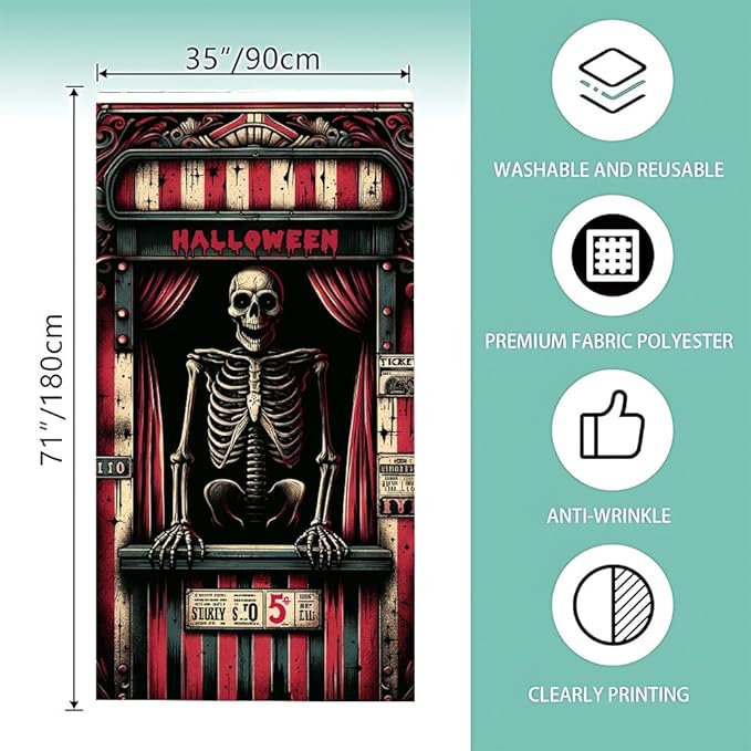 2D flat Skeleton Prison Halloween Door Banner Scary Horror Front Door Decorations for Halloween Party Indoor Outdoor Cover 71x35 Inch