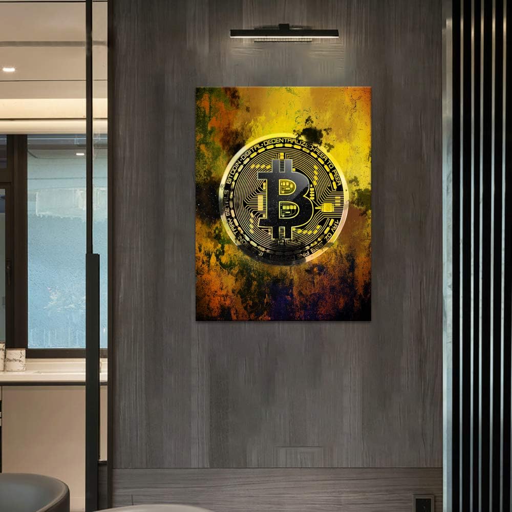 Bitcoin Wall Art - Hodl Crypto Motivational Canvas Print, Framed Blockchain Quotes Decor for Office Bedroom, Wooden Frame Ready to Hang (18"x24")