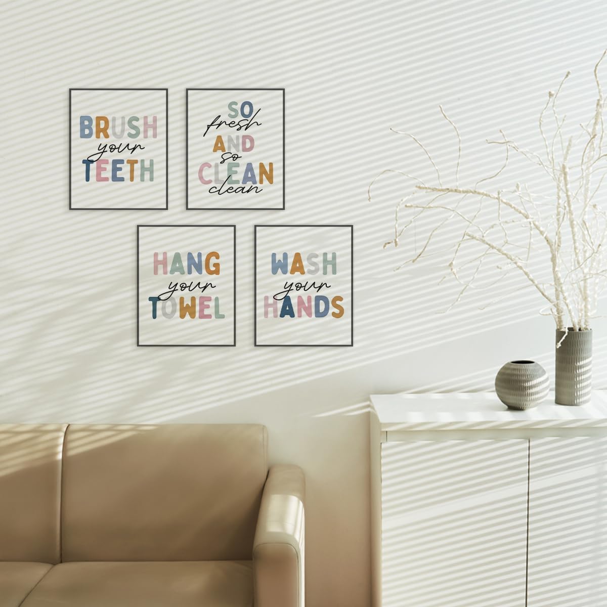 ETVISO Kid Bathroom Decor,Nursery Wall Art Prints,Funny Bathroom Wash Your Hands Signs Prints,8x10 Inch Set Of 4 Unframed