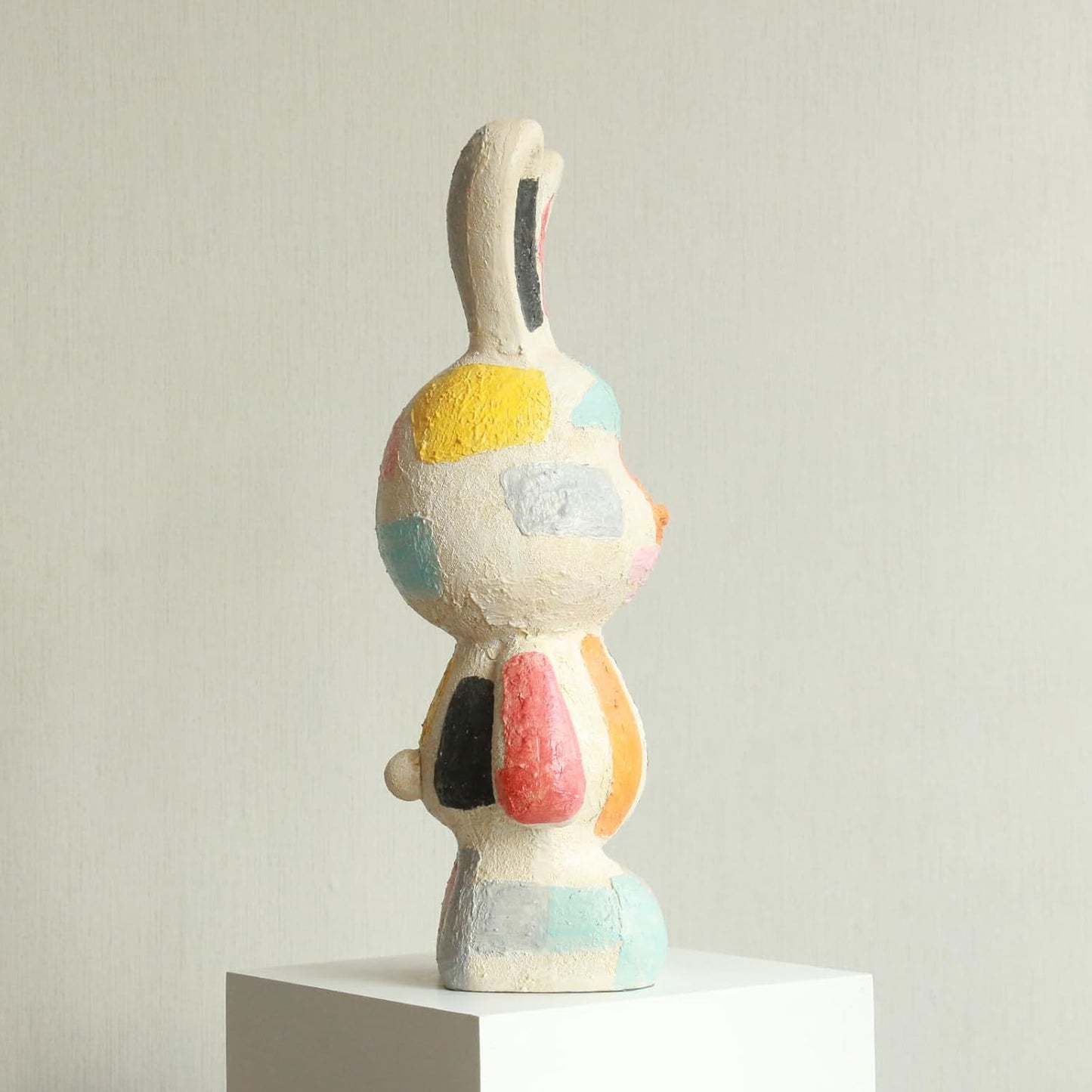 Lukitas Bunny Statue Decor, Colorful Artistic Rabbit Sculpture, Vibrant Faux Sandstone Decorative Ornament for Garden Patio Yard Living Room, Resin 14''