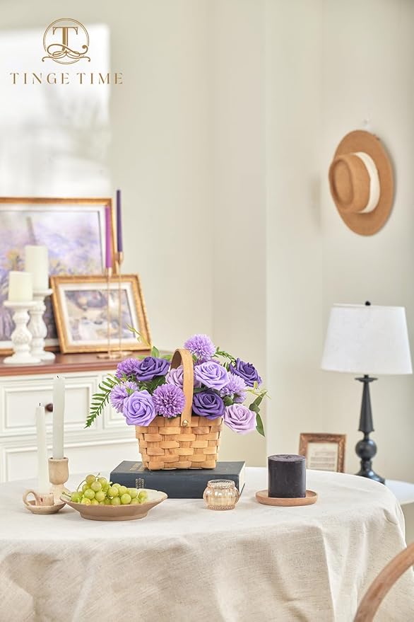 TINGE TIME Purple Flowers, Fake Flower Leaf Artificial Flower with Stems for DIY Wedding Bouquets Table Centerpieces Baby Shower Home Party Floral Arrangements Decorations