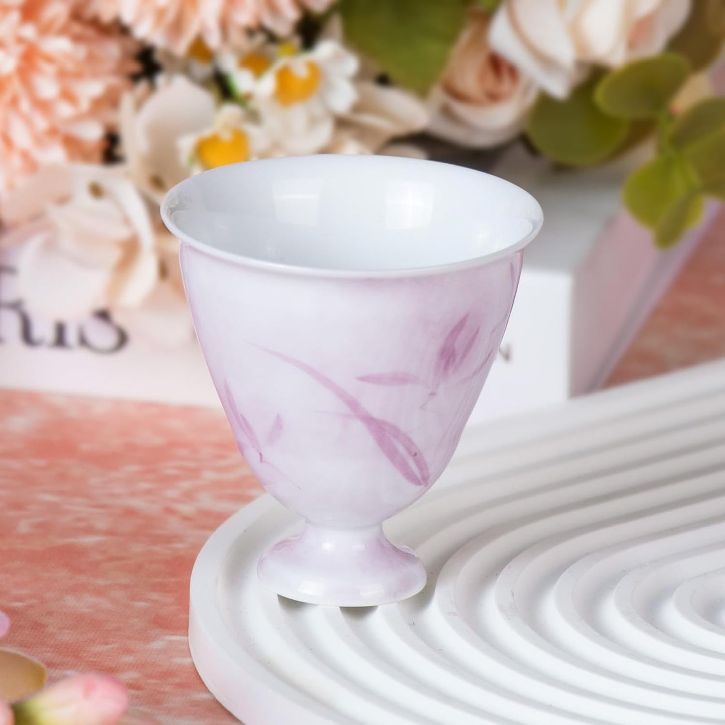 KAMMAK Ceramic Tea Cups Small, Cute Vintage Coffee Cup Set of 2, Porcelain Teacups Espresso Mug, 2.8oz Hand Painted Chinese Afternoon Tea Party Mugs, Birthday Gift for Women Men, Youlan Flower