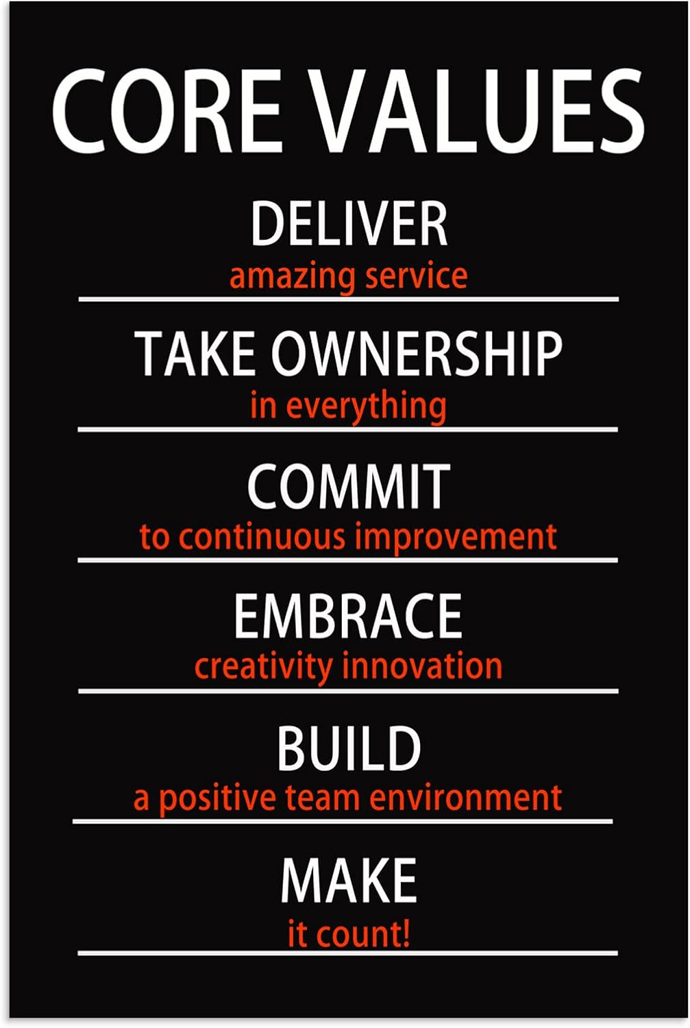 Inspirational Office Canvas Wall Art Motivational Positive Entrepreneur Quotes Core Values Poster Painting Artwork Living room Classroom Wall Decor Framed Ready to Hang[12"W X 18"H]