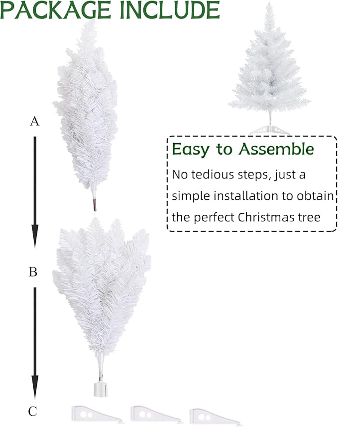 2FT Artificial Christmas Tree White Tabletop Christmas Tree with Plastic Stand Mini Xmas Pine Tree for Party Supplies Indoor Outdoor Holiday Home Decoration(White)