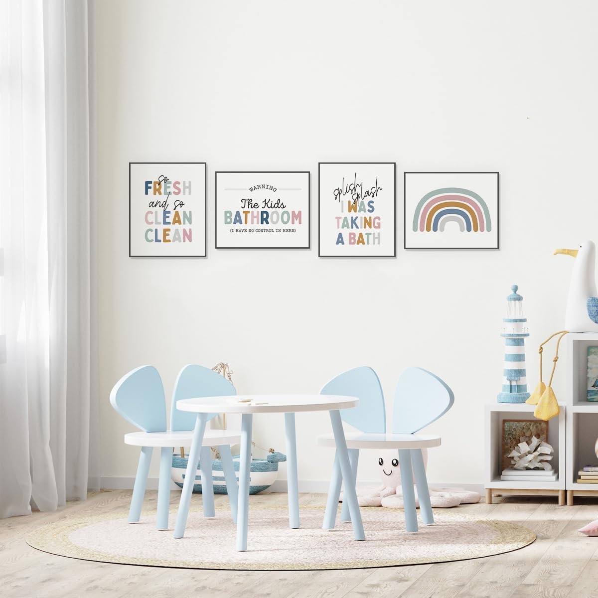 ETVISO Alphabet Numbers Posters Set of 4, Let's Play Let's Read Wall Decor for Classroom Toddler Playroom Nursery, 8x10 (Unframed)