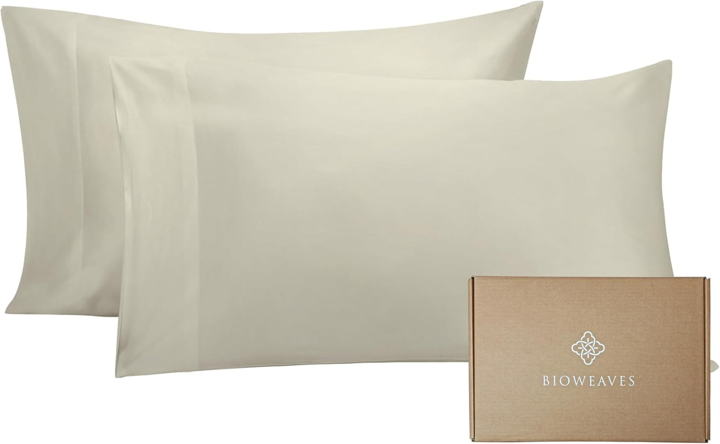 Bioweaves 100% Organic Cotton Pillow Cases 300 Thread Count Soft Sateen Weave GOTS Certified – Standard/Queen Size, Set of 2, Sand