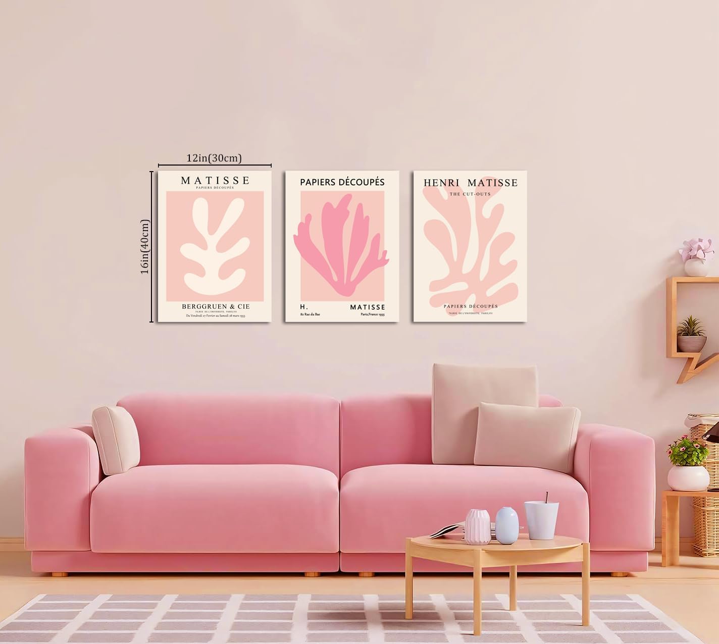 Julaydi Pink Matisse Wall Art Framed Abstract leaf Posters Pastel Henri Matisse Canvas Prints Modern Minimalist Wall Decor Aesthetic Painting Pictures for Living Room Bedroom Bathroom 12x16in Set of 3
