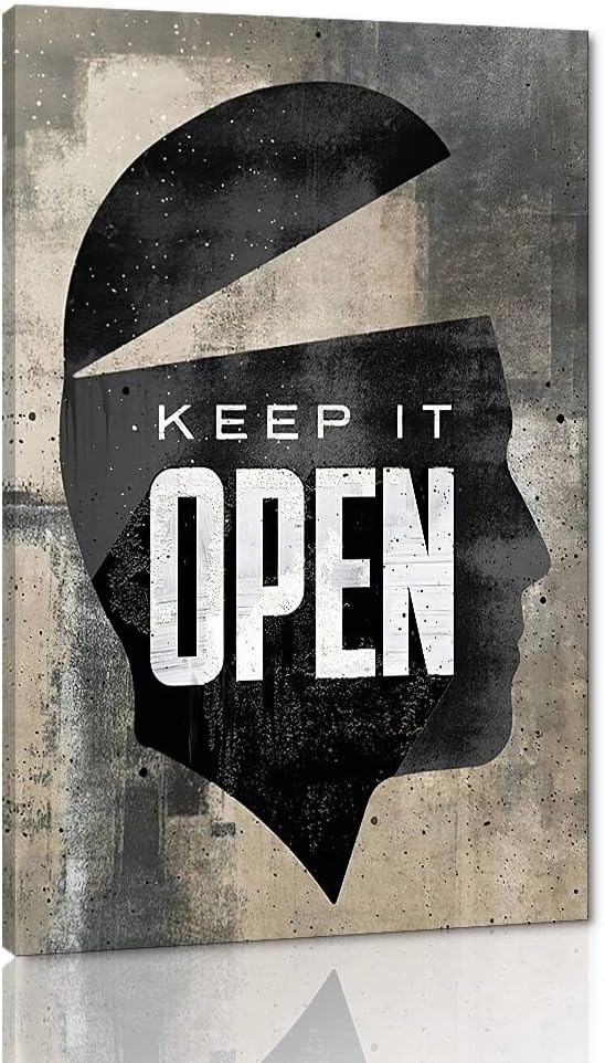 Inspirational Posters for Office with Inspiring Sayings Keep It Open Abstract Men Head Portrait Vintage Modern Home Decor Artwork for Living Room Bedroom Decor HD Print Ready to Hang-28"Wx44"H