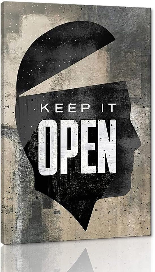 Inspirational Posters for Office with Inspiring Sayings Keep It Open Abstract Men Head Portrait Vintage Modern Home Decor Artwork for Living Room Bedroom Decor HD Print Ready to Hang-28"Wx44"H