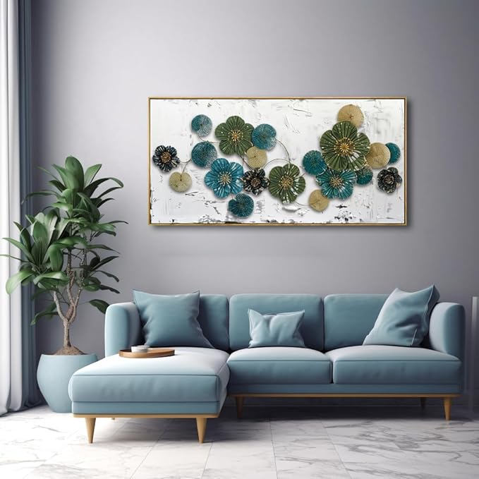 Wall Art Floral Wall Decor Modern Botanical Artwork Green and Blue Canvas Painting for Bedroom Living Room Dining Room Home Office Decor 20"x40" with Framed