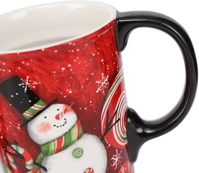 Topadorn Coffee Ceramic Mug Porcelain Latte Tea Cup With Lid in Gift Box 17oz., Santa Snowman
