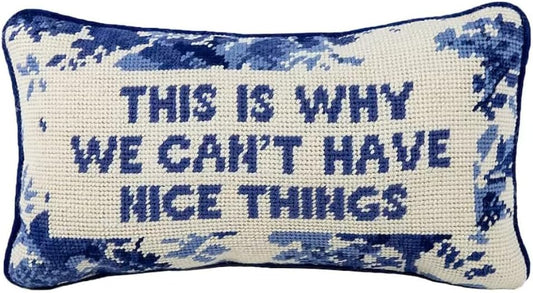 FURBISH Needlepoint Decorative Throw Pillow - Nice Things - 8" x 14" - Small Embroidered Accent Pillow for Bed, Chair, Couch, Sofa - Eclectic Home Decor