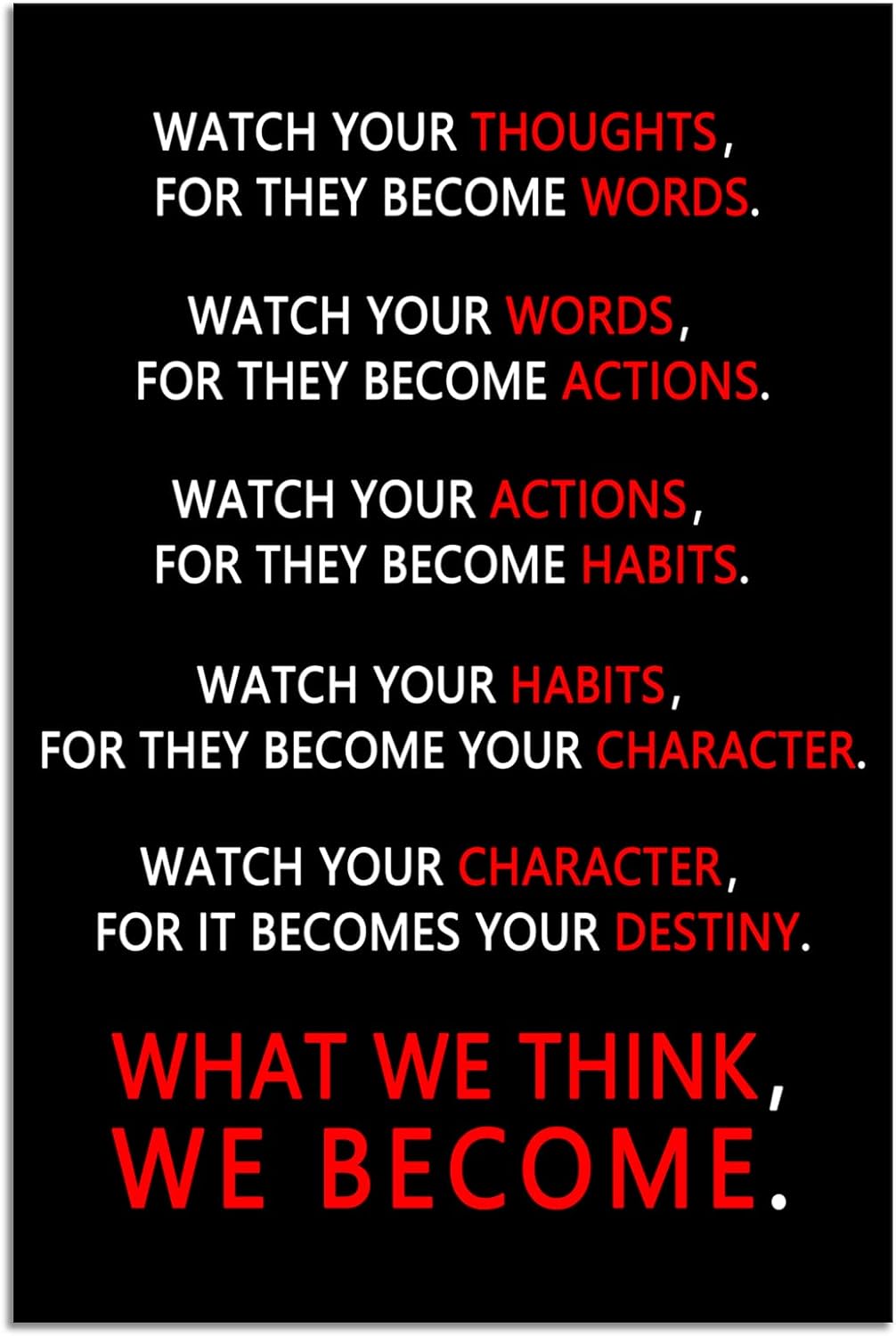 Inspirational Office Decor Wall Art Motivational Posters Watch Your Thoughts Pictures Prints on Canvas Positive Entrepreneur Quotes Artwork Home Gym Living room Framed Ready to Hang[24''W x 36''H]