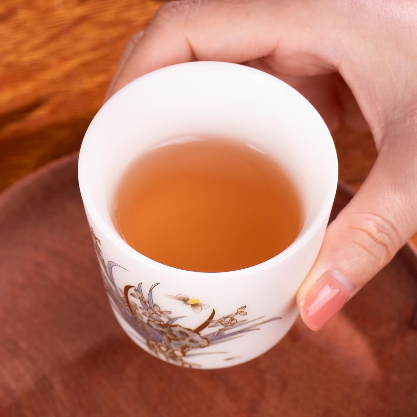 KAMMAK Ceramic Tea Cups Small, Cute Vintage Coffee Cup Set of 2, Porcelain Teacups Espresso Mug, 3.4oz Hand Painted Chinese Afternoon Tea Party Mugs, Birthday Gift for Women Men, Dagao Mouth